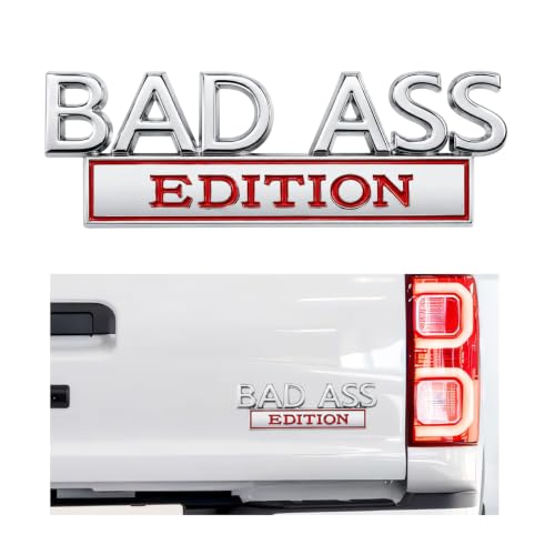 HDFES Car Bad Ass Edition Emblem, 3D Fender Badge, Silver & Red