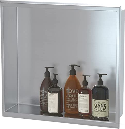 Jolitac 12"×12" Shower Niche Recessed Shower Caddy Insert, Brushed Stainless Steel, Square Shower Niche Bathroom Shelf, Shampoo Wall Niche Insert for Products Organizer Storage