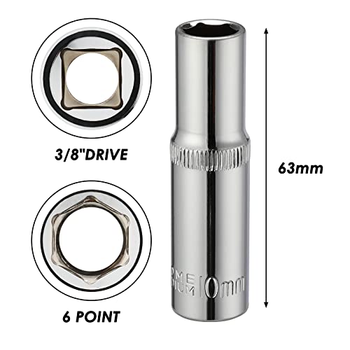 Mixpower 6Pcs 3/8"Drive 10Mm Deep&Shallow Socket, Cr-V, Metric, Mirror Finish, 6 Point & 12 Point #TOP3