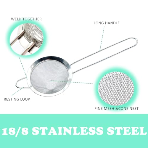 Sipoyen Fine Mesh Strainer Cocktail Strainer Stainless Steel Tea Strainers Fine Sieve Long Handle Conical Double Strainer 3.3 inch(2 Pack) - Thumbnail 2