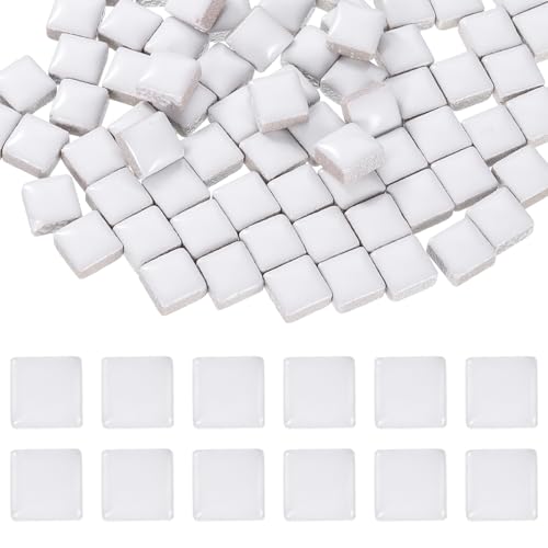 Image of sourcing map 10mm Square Mosaic Tiles, 300g Ceramic Mosaic Pieces Glazed Porcelain Tiles Bulk for Vase Flower Pots Aquarium Decor Garden Project DIY Art Craft, White