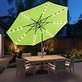 HOMSHADE 10ft Solar Patio Umbrella - Solar Lights LED Lighted Outdoor Market Table Umbrella, UPF50+ UV Protection with Push Button Tilt, Crank for Pool Deck and Garden (Apple Green)