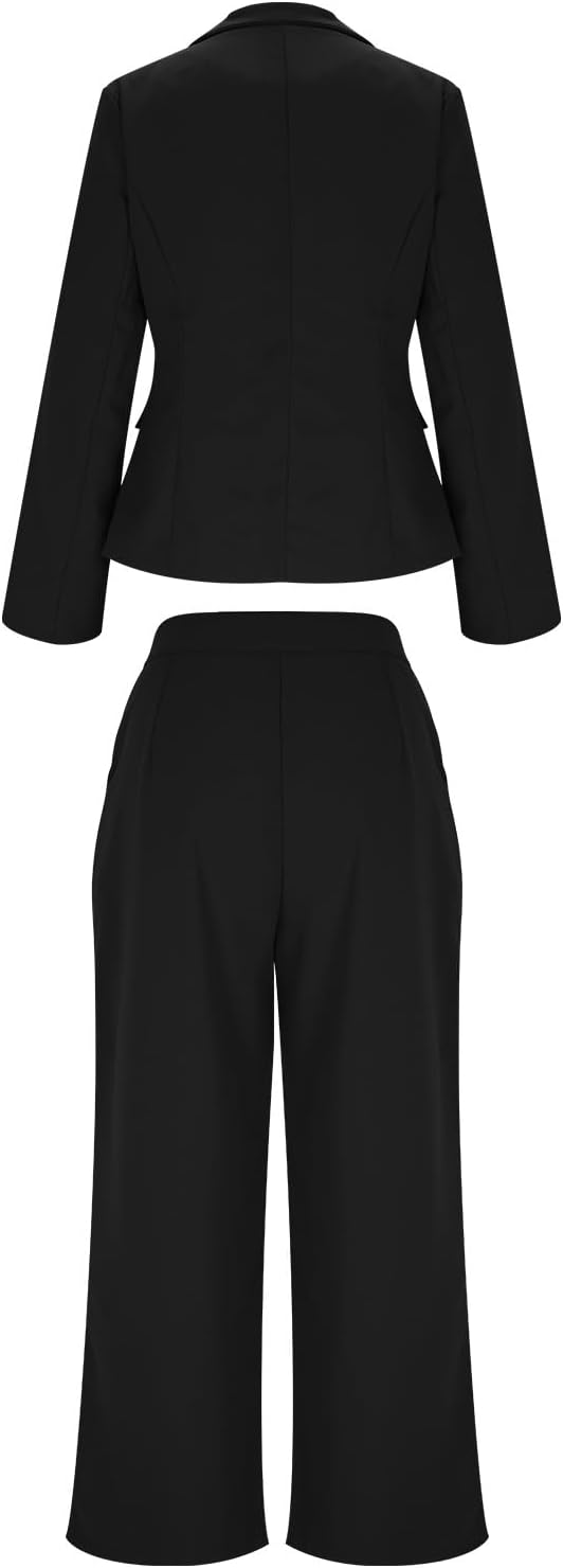 HGps8w Women's 2 Piece Blazer Sets - Stand Collar Business Casual Suit Jackets Elegant Professional Work Office Pant Suits
