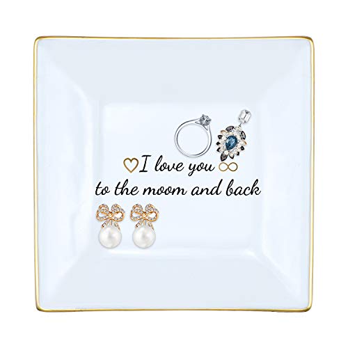 Mainbead Ceramic Jewelry Tray-Perfect for Holding Small jewelries,Home Decor Birthday Wedding Valentine for Mom Girlfriend (i Love You to The Moon & Back)