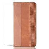 VGANA Hülle für ZTE Blade A36, [1 Pack -Bildschirmschutz] Brieftasche Handyhülle Retro Muster mit Magnetverschluss Schutzhülle. Brown