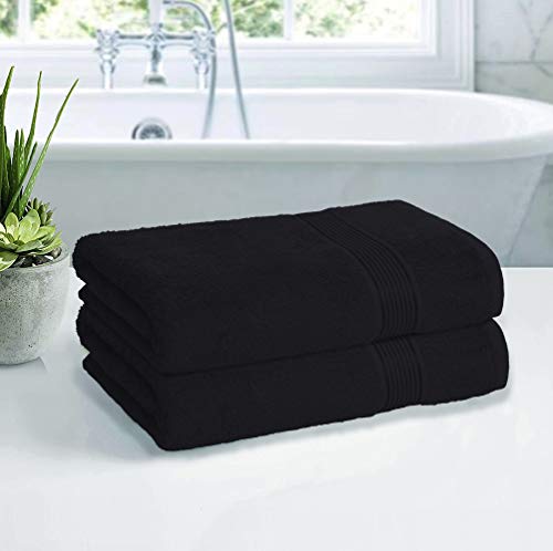 Belizzi Home Cotton 2 Pack Oversized Bath Towel Set 28x55 inches, Large Bath Towels, Ultra Absorbant Compact Quickdry & Lightweight Towel, Ideal for Gym Travel Camp Pool - Black - Thumbnail 3