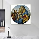  Impressions sur toile Sandro Botticelli《Vierge et l\'enfant le jeune Jean le Baptiste》Toile Peinture à l\'huile Oeuvre Image Home Decor 35x38cm sans cadre
