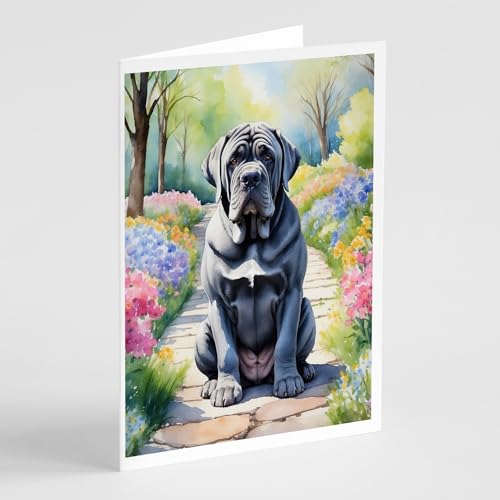 Caroline's Treasures Neapolitan Mastiff Spring Path Greeting Cards Pack of 8 Blank Cards with Envelopes Whimsical A7 Size 5x7 Blank Note Cards
