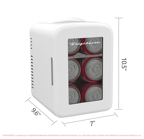 Frigidaire White Mini Personal Fridge Cooler, Transparent Door, 1 Gal Capacity fits Six Cans, Includes Plugs for Home Outlet & DC Charger - 9.84" D x 7.09" W x 10.35" H by Frigidaire - Used condition - Image 5