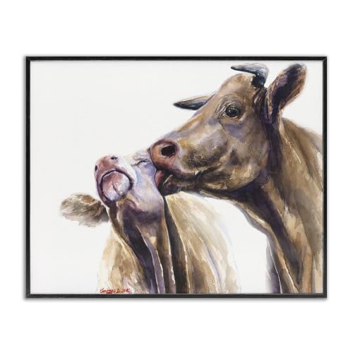 Cow Family Watercolor Farmhouse, 16 x 20 Inch Framed Giclée Print