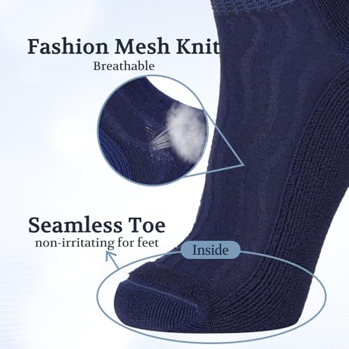 Image of +MD Bamboo Viscose Ankle Diabetic Socks for Men & Women, 6 Pairs, Soft Cushioned, Non-Binding Loose Top, Extra Wide