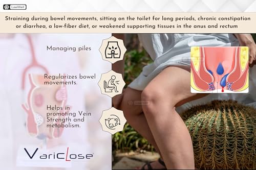Variclose Varicose Veins, Piles, Hemorrhoids, Varicocele, Vascular Health, Veins Support Herbal formula | Horse Chestnut Extract 400mg, Butcher's broom extract 75mg, Gingko biloba, Ginger extract & Citrus Bioflavonoids | Natural Micro Blood Circulation aid - 60 Capsules