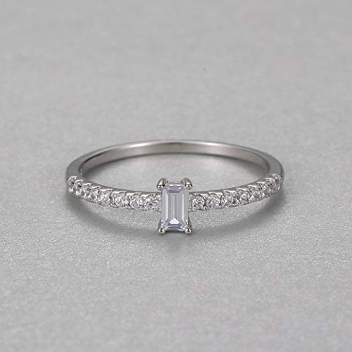 Molah Emerald Cut Simulated Diamond CZ Dainty Delicate Ring 925 Silver Rhodium Plated4