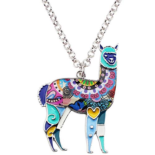 Bonsny Zinc Enamel Alloy South America Floral Alpaca Necklace Chain Pendant Jewelry For Women Girls Charms Gift (Blue) #TOP14