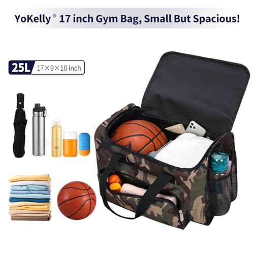 Image of 25L Small Gym Sport Duffle Bag, 17 inch, Camo | Weekender Overnight Bag, Travel, Workout, Fitness