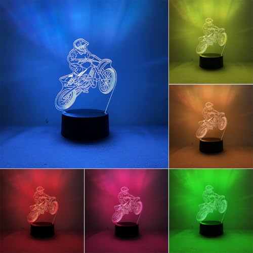 BIRBANN Lampe Moto 3D Decorative, Lampe De Chevet Chambre Intelligente À 7 Couleurs Pour Enfants, Veilleuse LED Décorative Chambre Ado Pour À Coucher,...