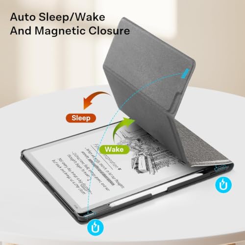 Image of CoBak Case for 11 inch Kindle Scribe 3rd Generation 2025, Kindle Scribe Colorsoft with Two Viewing Angles - All New PU Leather Cover with Auto Sleep Wake, Pen Holder. Fabric Gray