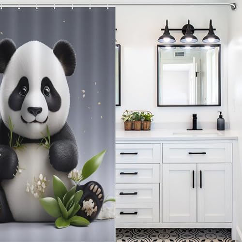 Rideau de douche panda mignon 122x183cm en polyester lavable pour baignoire - 5