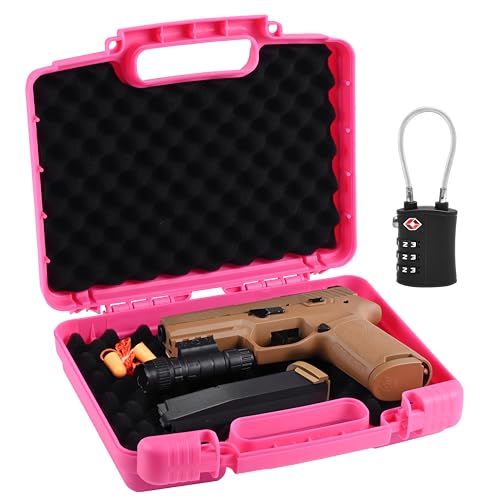 Kinghardcase Pink 9mm Lockable Gun Case – TSA Approved Firearm Travel Case with 1 TSA Lock, Hard Shell Pistol Case for Handgun and Revolver, 10.3' x 8.8' x 3'