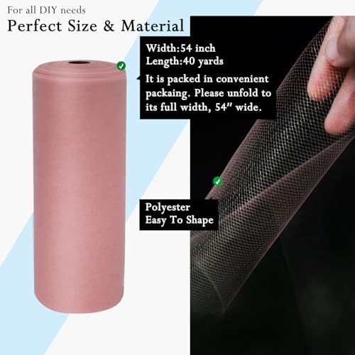Image of Dusty Rose Tulle Fabric Rolls 54 Inch by 40 Yards Tulle Bolt Spool for Wedding Decorations DIY Tutu Baby Shower Table Skirt Ceiling Decor Birthday Party Craft Supplies