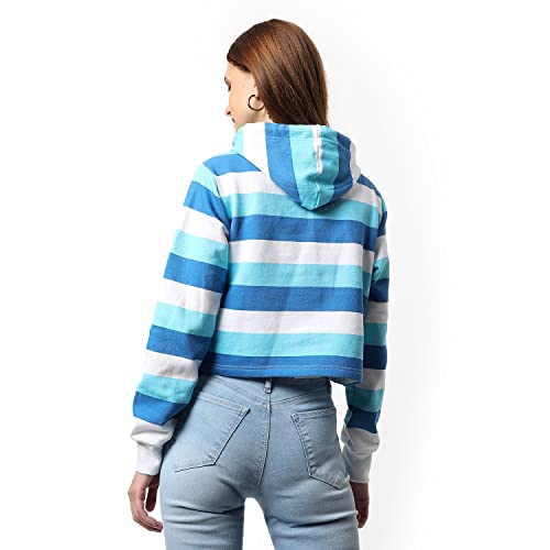 Image of PINACOLADA Women's Double Striped Hoodie with Ribbed Hem for Casual Wear | Hooded Neck | Long Sleeve | Pull On Closure | Cotton Sweatshirt Crafted with Comfort Fit for Everyday Wear