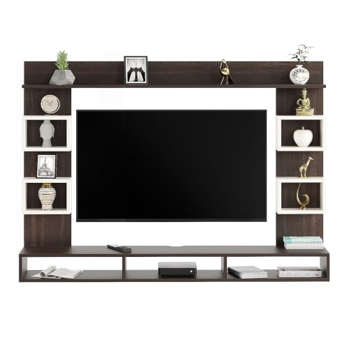 Image of FURNEASER Martin Modern Wall Mount TV Unit for Living Room Wooden Entertainment Center with Storage Shelves Modern TV Panel Stand Showcase for Up to 43 Inch Media Console Cabinet (Wenge & White)