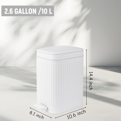 Image of rejomiik Small Bathroom Trash Can with Lid Slim Soft Close Garbage Can Step Wastebasket Container Trash Bin for Office Bedroom Kitchen Living Room (2.6 Gallon White)