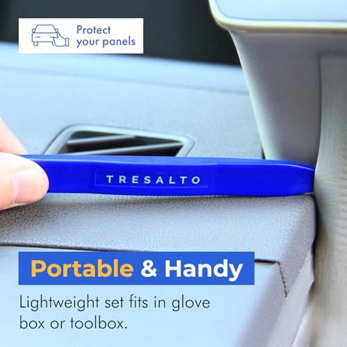 Image of Tresalto Auto Trim Removal Tool Kit - 5 Piece Set for Dash, Door Panel, Clip Remover - Scratch-Resist Nylon Pry Tools for Interior Car Trims Work - Panel Prying Tools Included - Blue