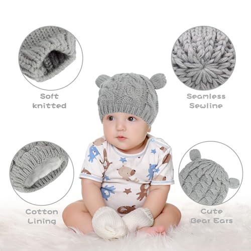 Image of RAOEXI Unisex Baby Toddler Hat and Mitten Set Winter Knitted Thick Warm Beanie Cap Gloves for Infant Boys Girls