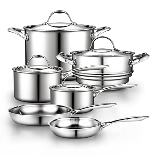 Comparison: Best Gracious Living Stainless Steel Cookware 4 Cooks Standard Stainless Steel Kitchen Cookware Sets 10-Piece, Multi-Ply Full Clad Pots and Pans Cooking Set with Stay-Cool Handles, Dishwasher Safe, Oven Safe 500°F, Silver