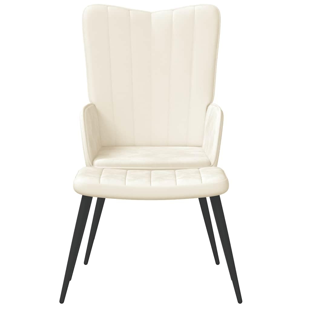 Poltrona relax con sgabello, in velluto, colore bianco crema, con struttura in acciaio, moderna poltrona relax con poggiapiedi, poltrona singola imbottita per soggiorno e camera da letto