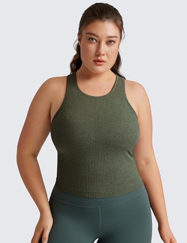 Image of CRZ YOGA Seamless Rib Racerback Crop Tank | Light Support, Removable Pads, Yoga, Ribbed, Racerback, Longline Sports Bras for Women