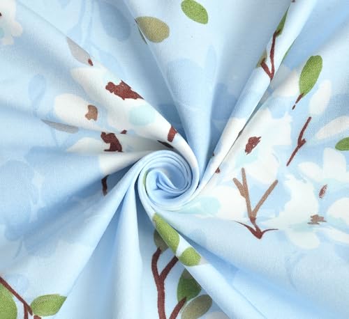 Image of KAWI Elastic Fitted Bedsheets (60 inchx78 inch) Queen Size Glace Cotton for Double Bed with All Around Elastic, 2 Large Pillow Cover, 200TC -Blue Floral Color
