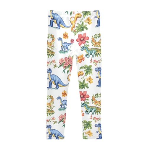 Wusikd Dinosaurs Flower Girls' Leggings Toddler Doodles Colorful Kids Yoga Pants Dance Active Tights 4T2