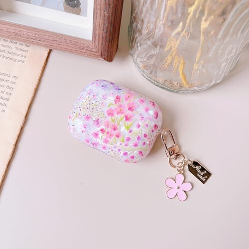 Image of MINSCOSE for Cute Glitter AirPods Pro 2nd /1st Generation Case,Shell Pattern Cartoon Flower Aesthetic Design with Floral Keychain,Soft TPU Protective Cover with Cleaner Kit for AirPods Pro /Pro 2-Pink