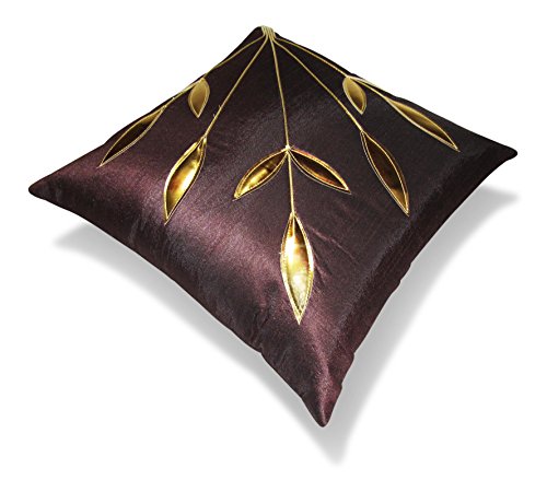 Image of Golden Floral Cushion Covers, 16x16 Inch, Set of 5 (Brown)
