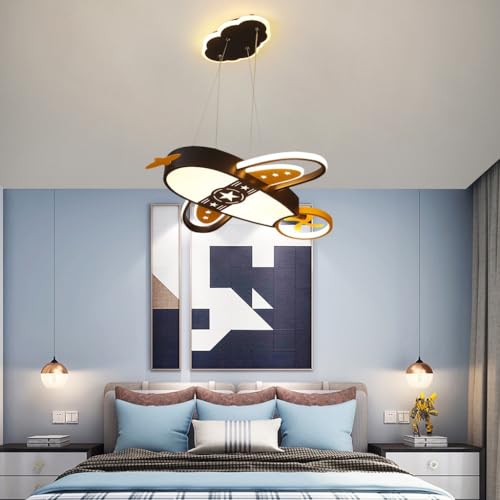 Lustre LED moderne en forme d'avion noir à intensité variable avec télécommande - 3