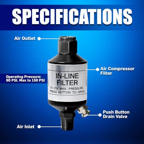 LE LEMATEC Air Compressor Water Separator - 1/4 NPT Inline Moisture Trap, Air Dryer for Pneumatic Tools, HVLP Spray Paint Gun & Airbrush with Easy Drain Valve, AI303 - Image 2