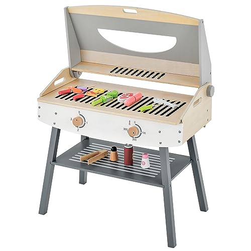 Maxmass 18PCS Kids BBQ Grill Play Set, Little Chef Pretend Play Kitchen Toy with Barbecue Accessories, Wooden Interactive Play Food Cooking Playset for Boys & Girls