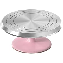 Riccle 12 Inch Pink Aluminium Alloy Revolving Cake Stand Rotating Cake Turntable for Cake Decorating, Baking, and Cake Decorating Supplies