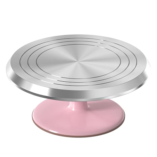 Riccle 12 Inch Pink Aluminum Alloy Revolving Cake Stand for Cake Decorating