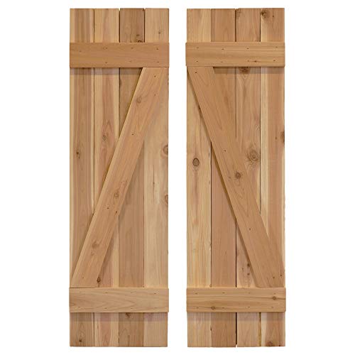 Dirty blonde Z board and batten wood shutter pair at 60 inches — for tall window openings