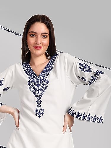 Image of Naixa Women's Viscose Rayon Embroidered Straight Kurta with Pant and Embroidered Laced Dupatta Set (NX-388)