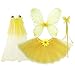 Fedio 4Pcs Girls Princess Fairy Costume Set with Wings, Tutu, Wand and Floral Wreath Veil for Children Ages 3-6 (Yellow)