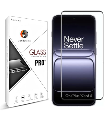 Image of BATCHONE Premium Tempered Glass Screen Protector Compatible for Oneplus Nord 5 5G (Black) with Edge to Edge Coverage and Easy Installation kit, Pack of 1