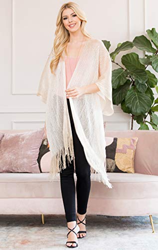 Image of RIAH FASHION Bohemian Sequin Glitter Shawl Wrap Poncho - Kimono Cardigan, Sparkly Metallic Mesh Scarf, Open Knit Crochet