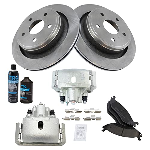 Image of TRQ Rear Brake Pad, Caliper, & Rotor Kit, with Chemical Kit Ceramic Compatible with 2007-2009 Chrysler Aspen 2004-2009 Dodge Durango 2002-2010 Ram 1500 2011-2018 Ram 1500