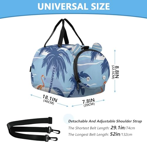 Duffle Bag Kids Gym Bag with Shoes Compartment & Wet Separation Overnight Travel Duffel Bag Plam Flamingos for Girl Boy3