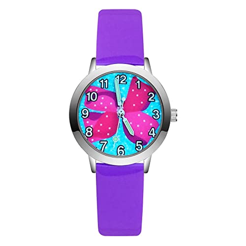 Reloj de niña Moda Lindo Bonito Arco Estilo Relojes Niñas Estudiantes Reloj de Pulsera de Cuero de Cuarzo Relojes para niñas (Color : Red)