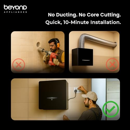 Image of Beyond Appliances Cube Plug N Play Ductless Kitchen Chimney|1250 M /Hr Suction|Auto Clean|5-Stage Charcoal Activated Filter|Touch Control|3-Way Suction|48 Db Low Noise|Black
